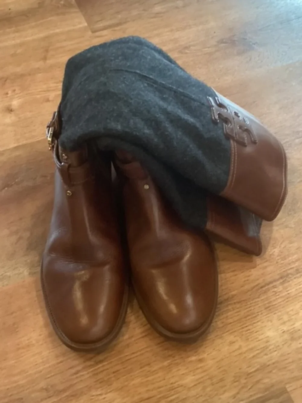 Tory Burch Riding Boots Knee‎ High Leather & Faux Wool Zippered Size 10 Medium
